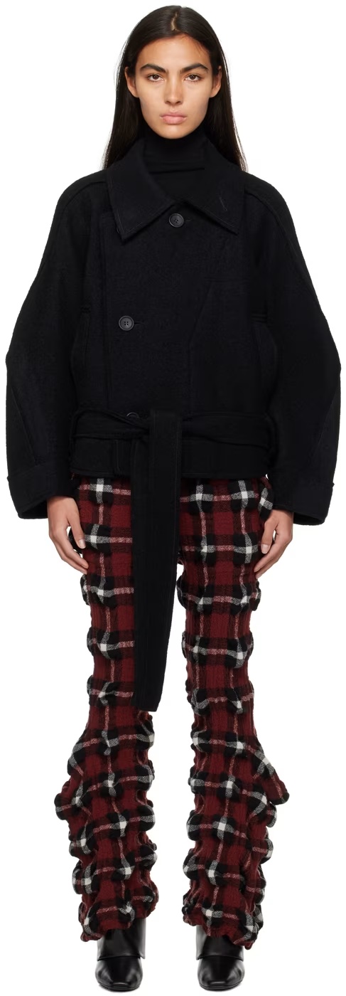 Shop Issey Miyake Out Of A Cube Cropped Coat In Black