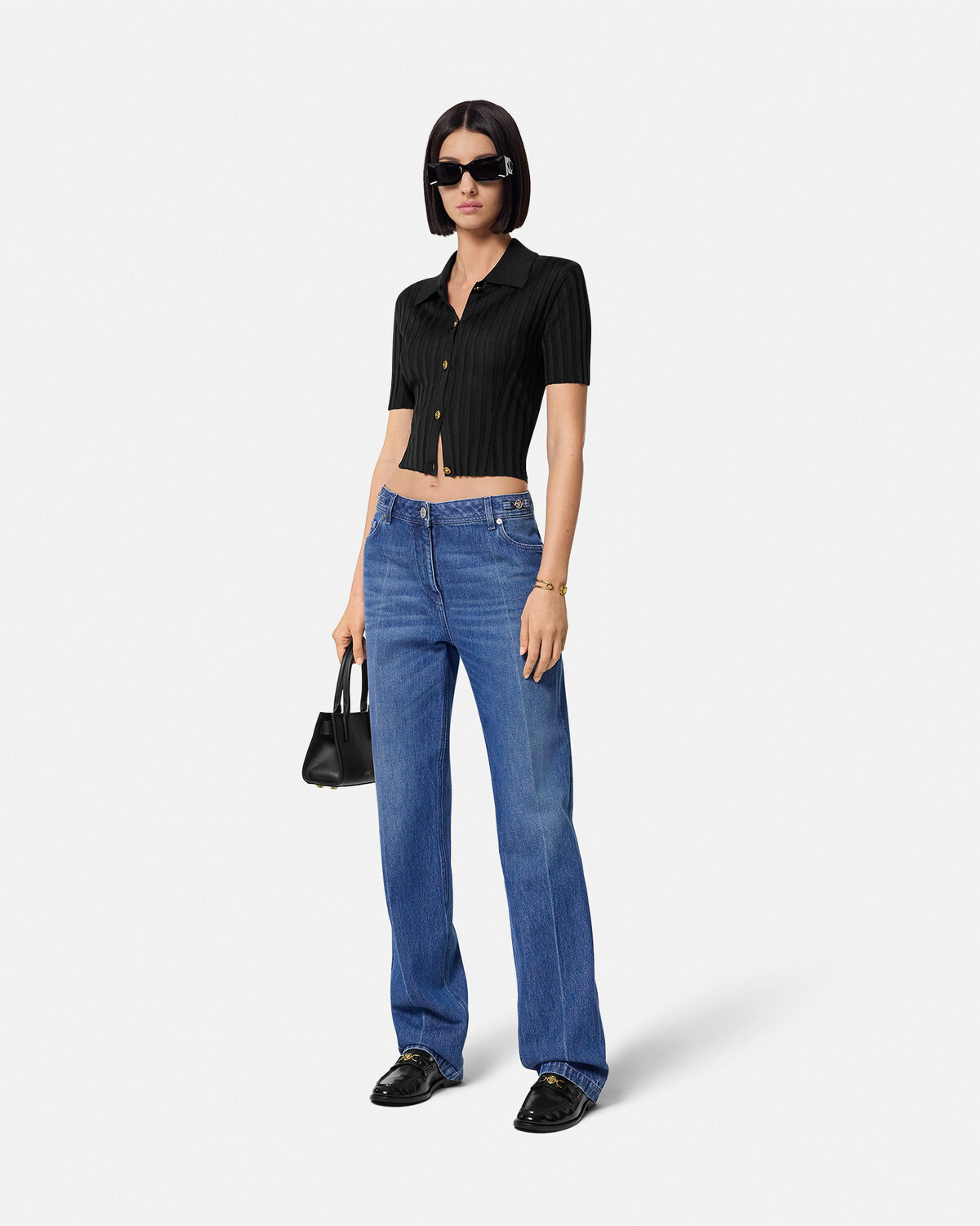 Versace Button-up Knitted Shirt In Black