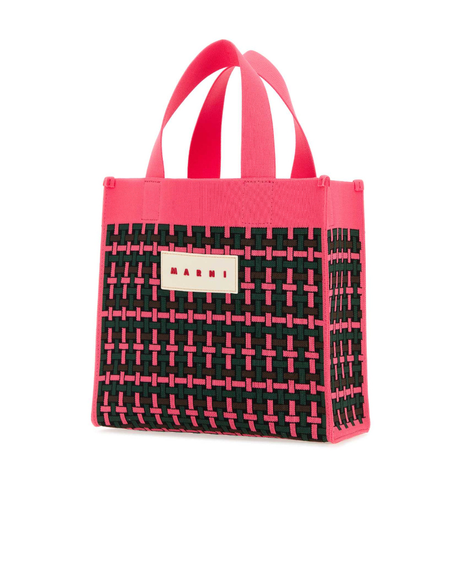 Marni Logo-patch Knitted Tote Bag In Red