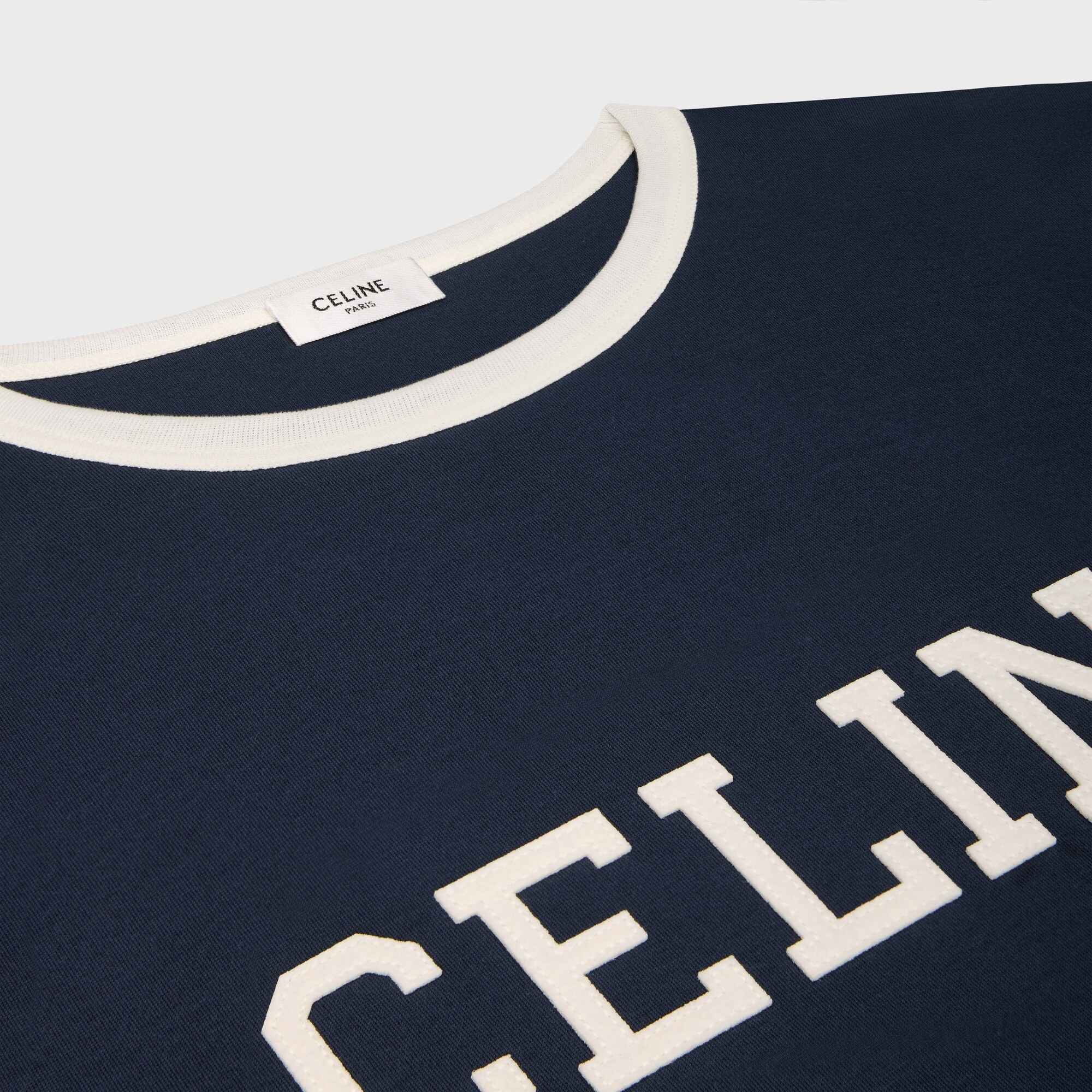 Celine Regular T-shirt In Cotton Jersey In Washed White/navy Blue