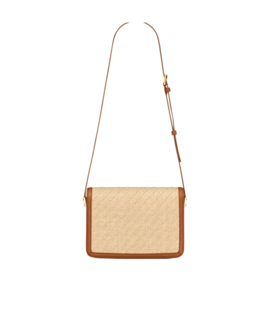 SAINT LAURENT SOLFERINO MEDIUM SATCHEL IN RAFFIA AND VEGETABLE-TANNED LEATHER