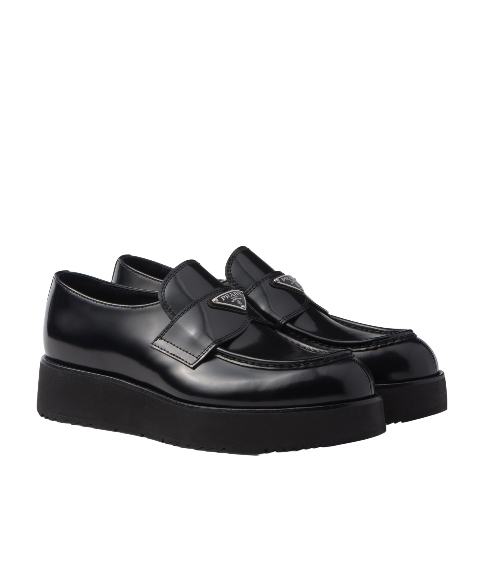 Prada Men Mocassini Platform In Pelle Spazzolata In Black
