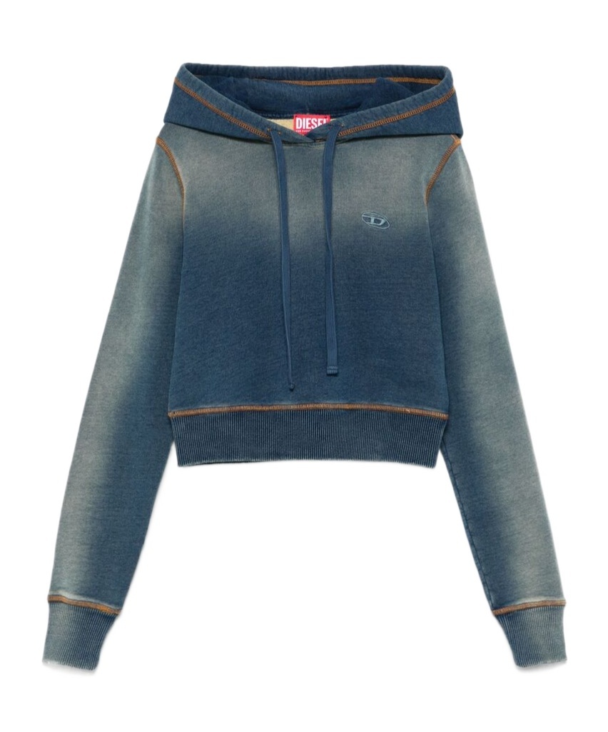 Diesel Cropped Hooded Sweaters With Ribbed Finish In Blue