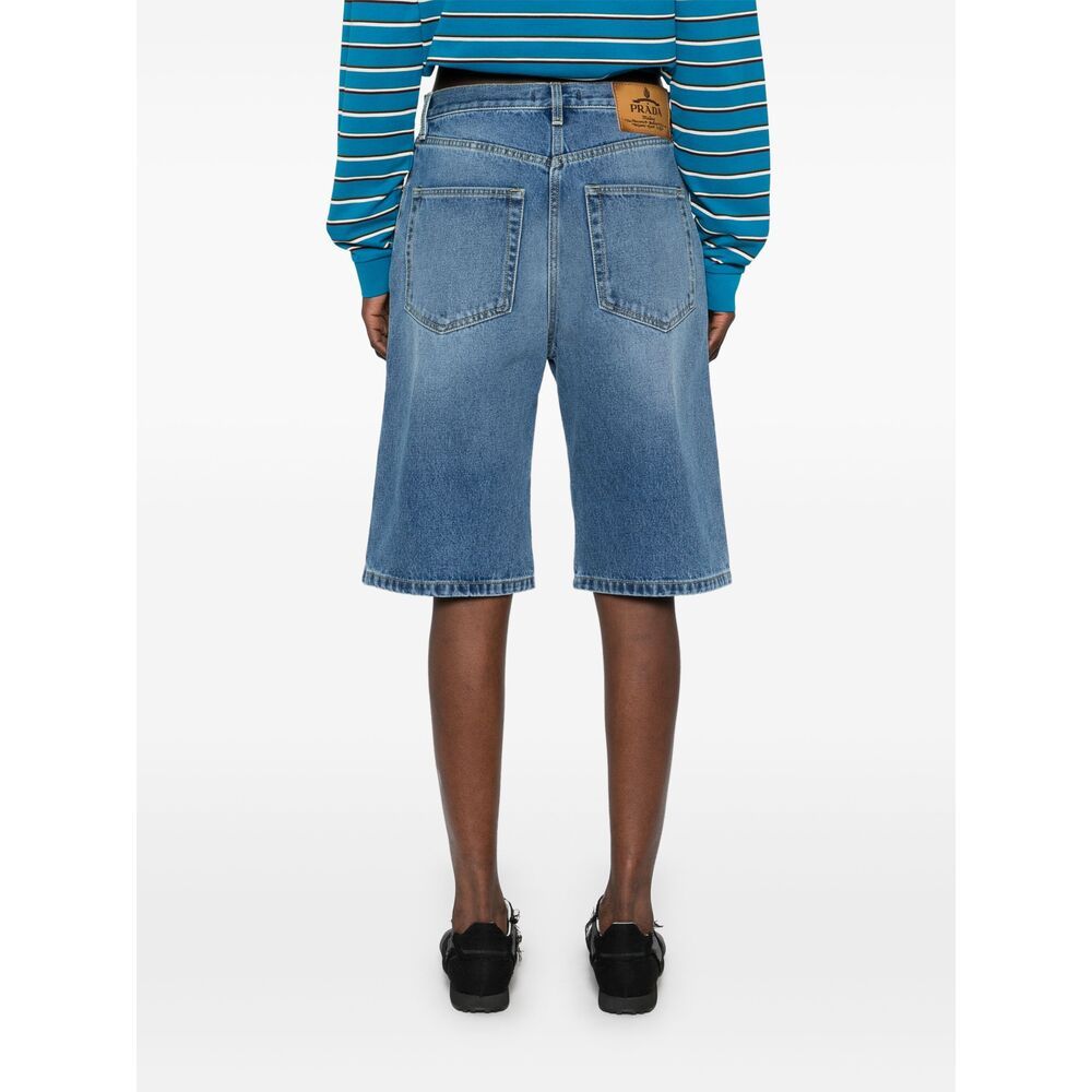 Prada Blue Bermuda Shorts In Washed Denim Women In Blue