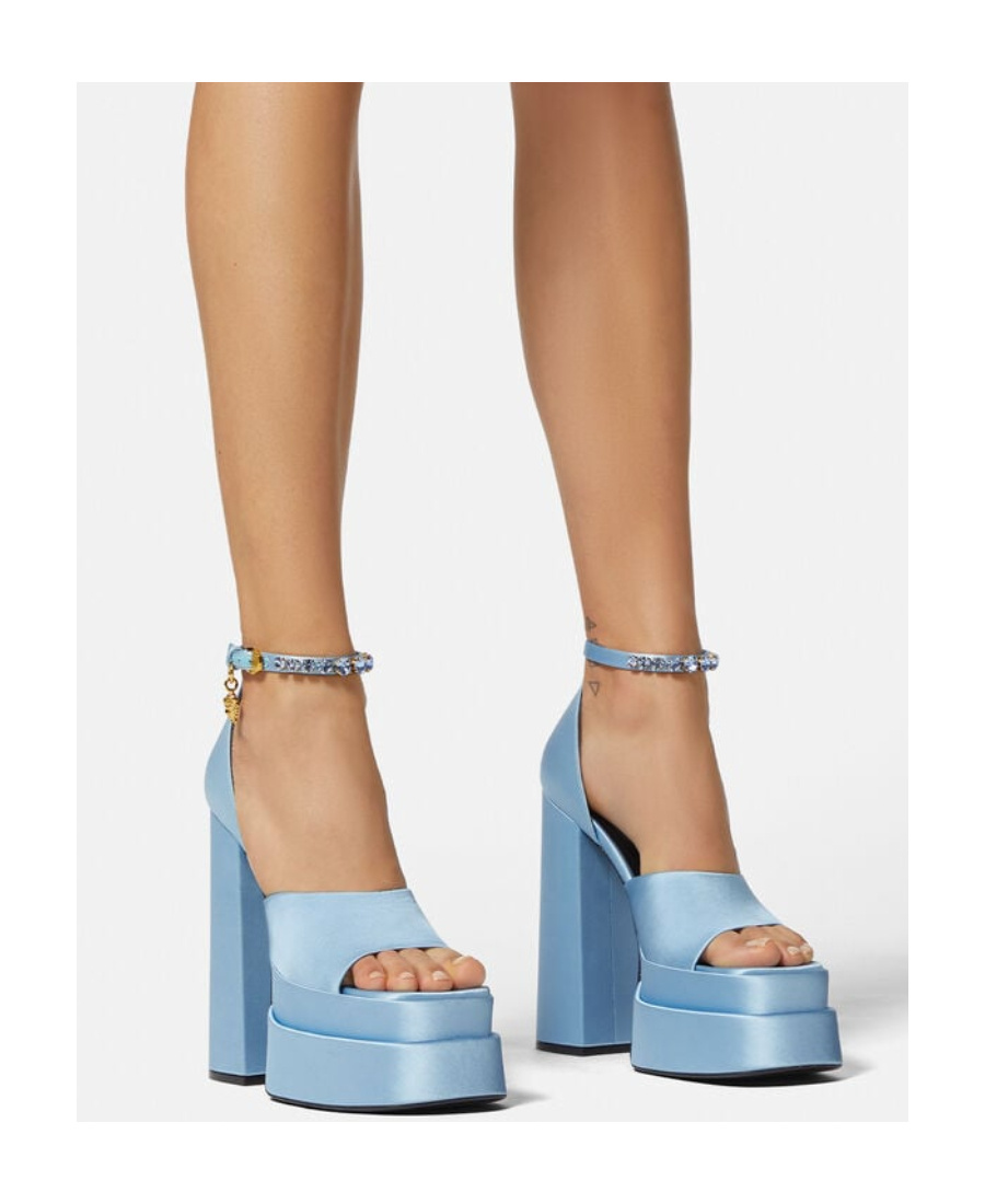 Versace Medusa Charm Platform Sandals In Blue