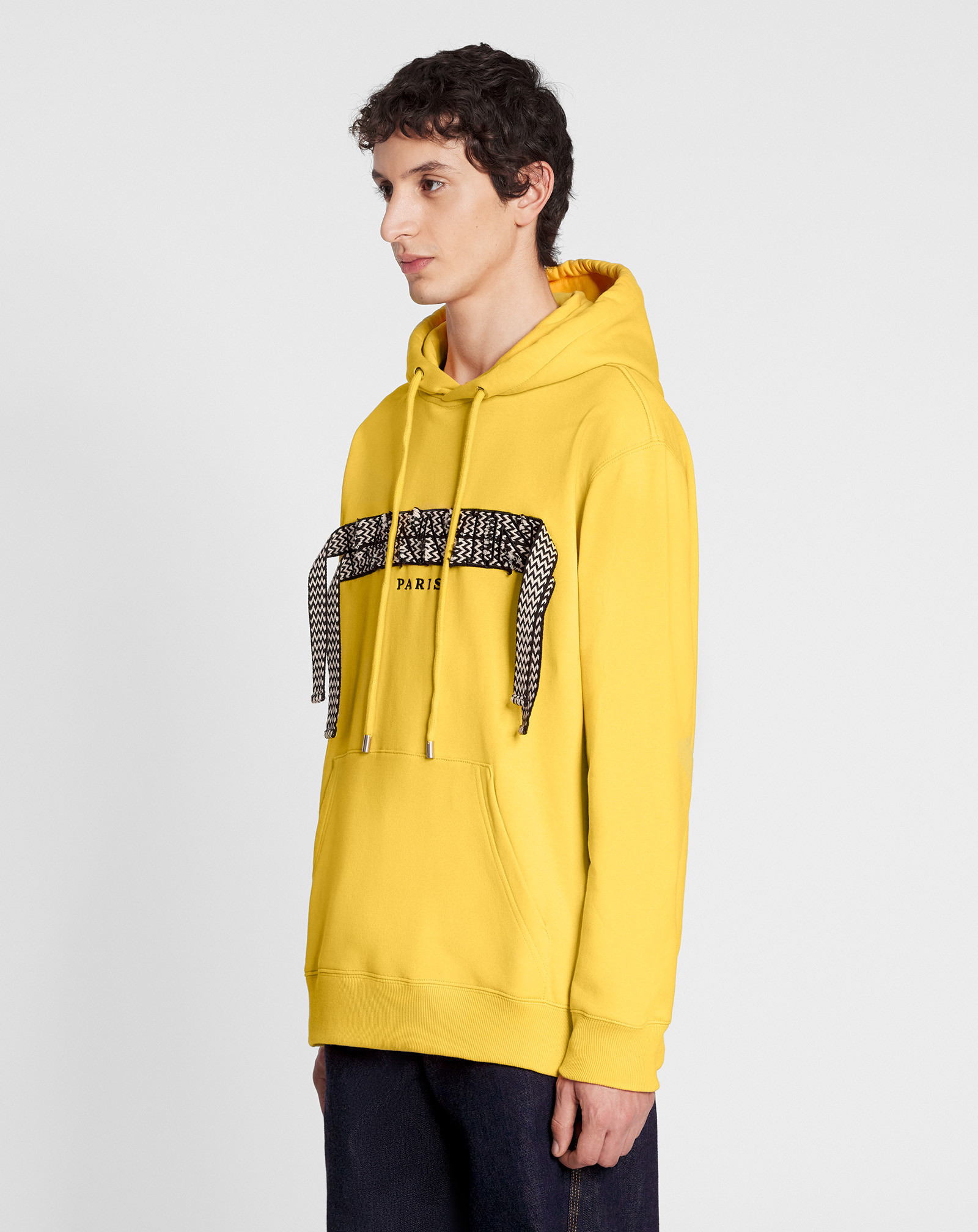 Lanvin Logo Patch Drawstring Hoodie In Yellow