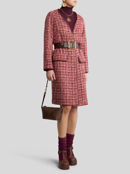 Etro Checked Cotton And Wool-blend Coat In Burgundy