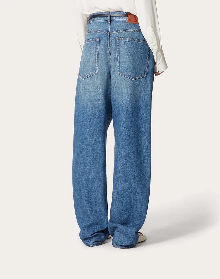 Valentino High-rise Denim Wide-leg Pants In Blue