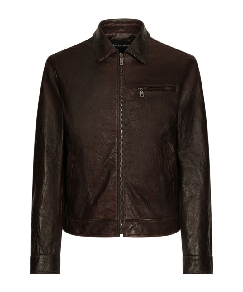 Dolce & Gabbana Zipped Leather Jacket In Black