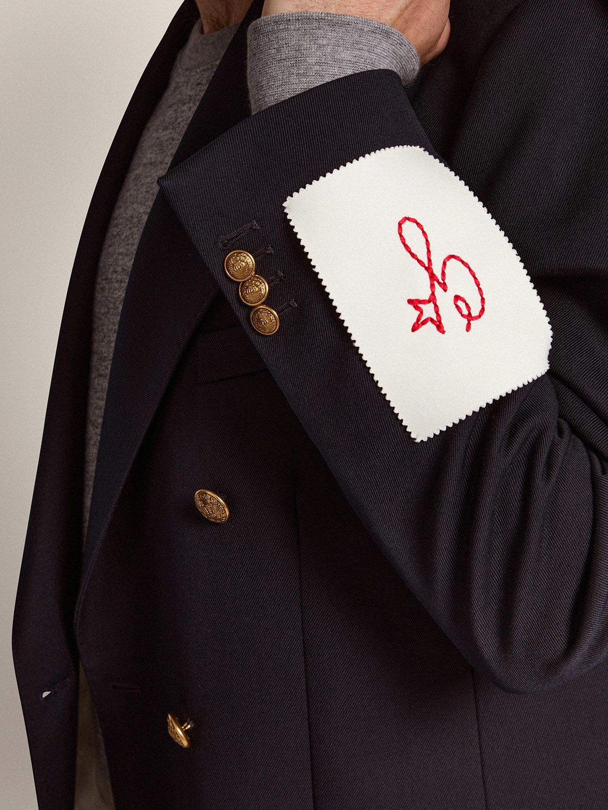 Golden Goose Navy Blue Pinstripe Double-breasted Jacket In Black