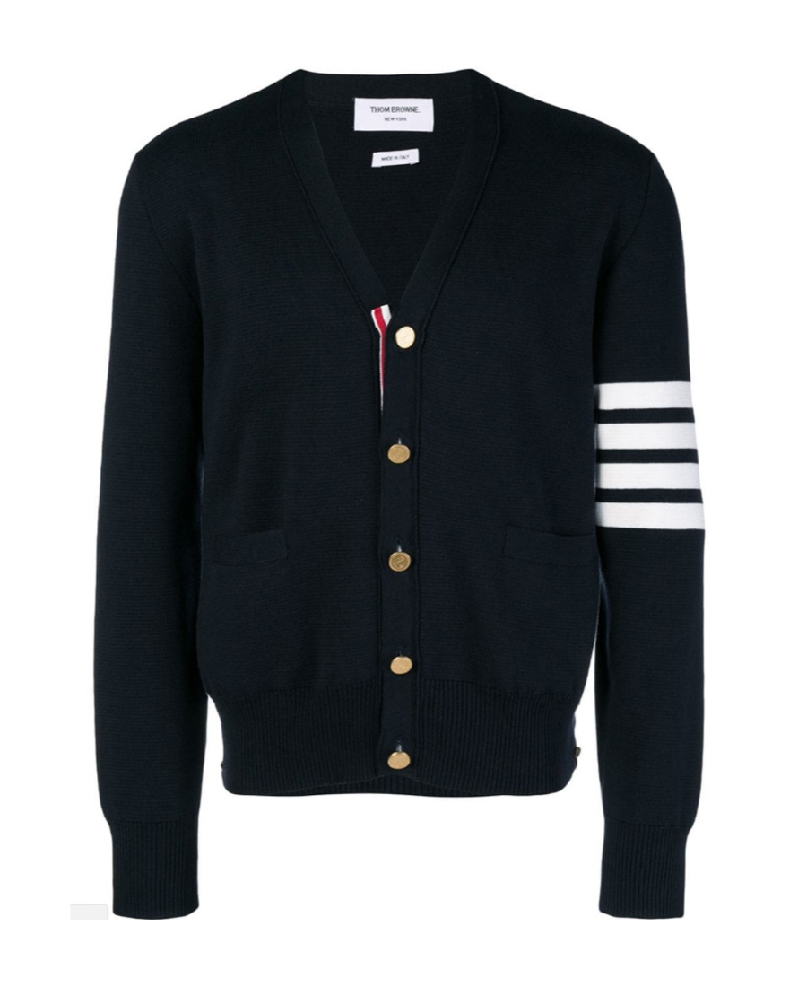 Thom Browne 4-bar Cotton Cardigan For In Black