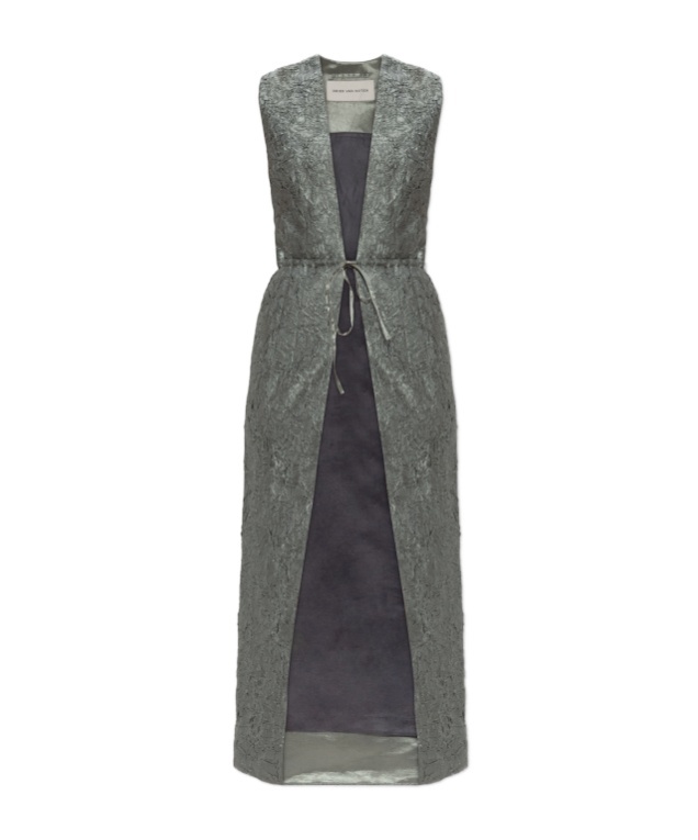 Dries Van Noten Romina Crushed-plisse Vest In Gray