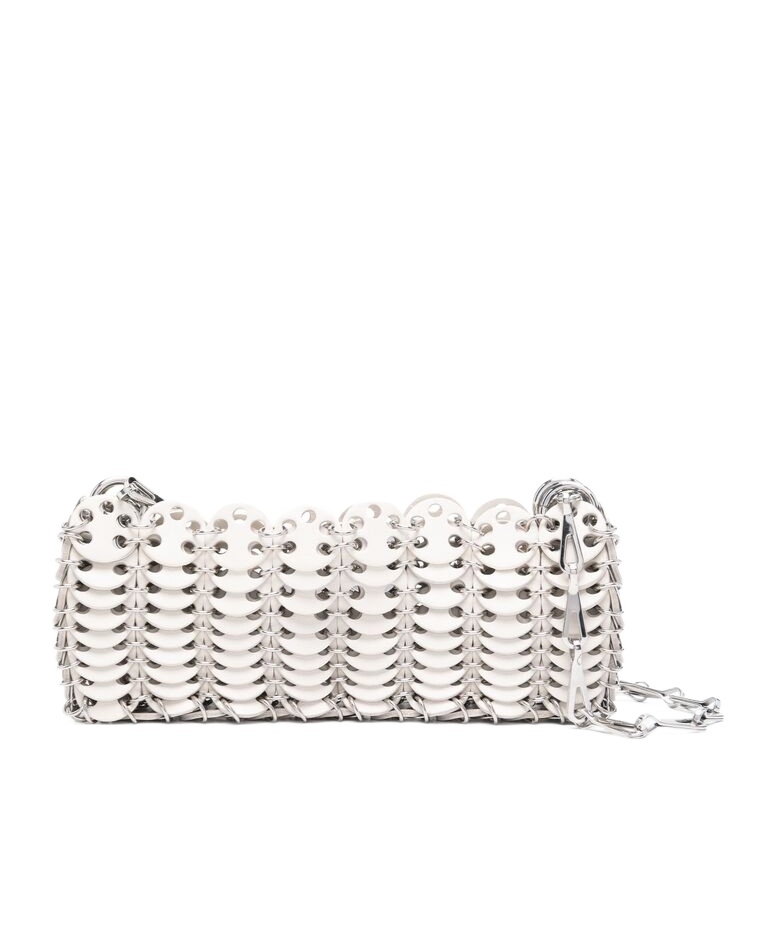 Rabanne Chain Strap Perforated Shoulder Bag In White