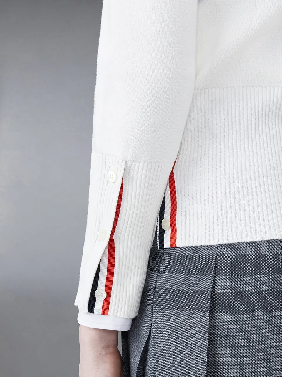 Thom Browne Round-collar And Long-sleeved Sweater In White