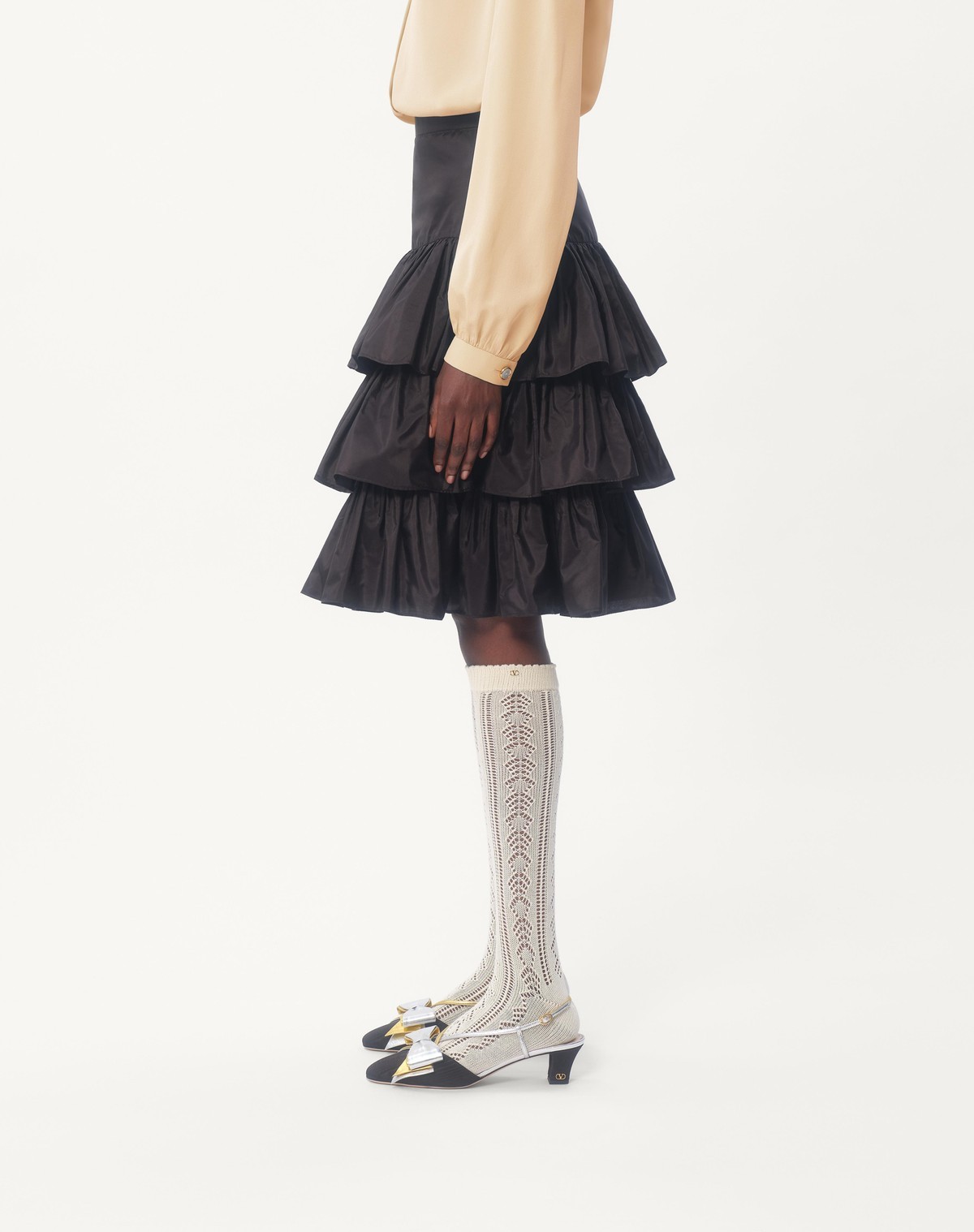 Valentino Ruffled Taffeta Skirt Woman Black 42 In Black