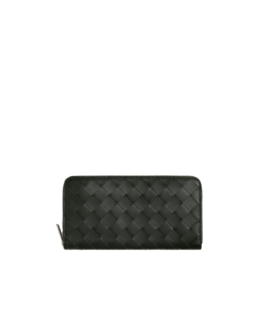 Bottega Veneta Intracciato Piccolo Woven Wrap-around Zipper Wallet In Black