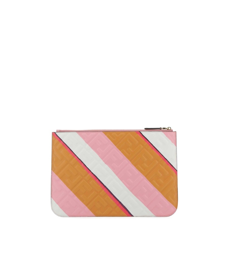 Fendi Logo Diagonal Stripe Handbag In Brown