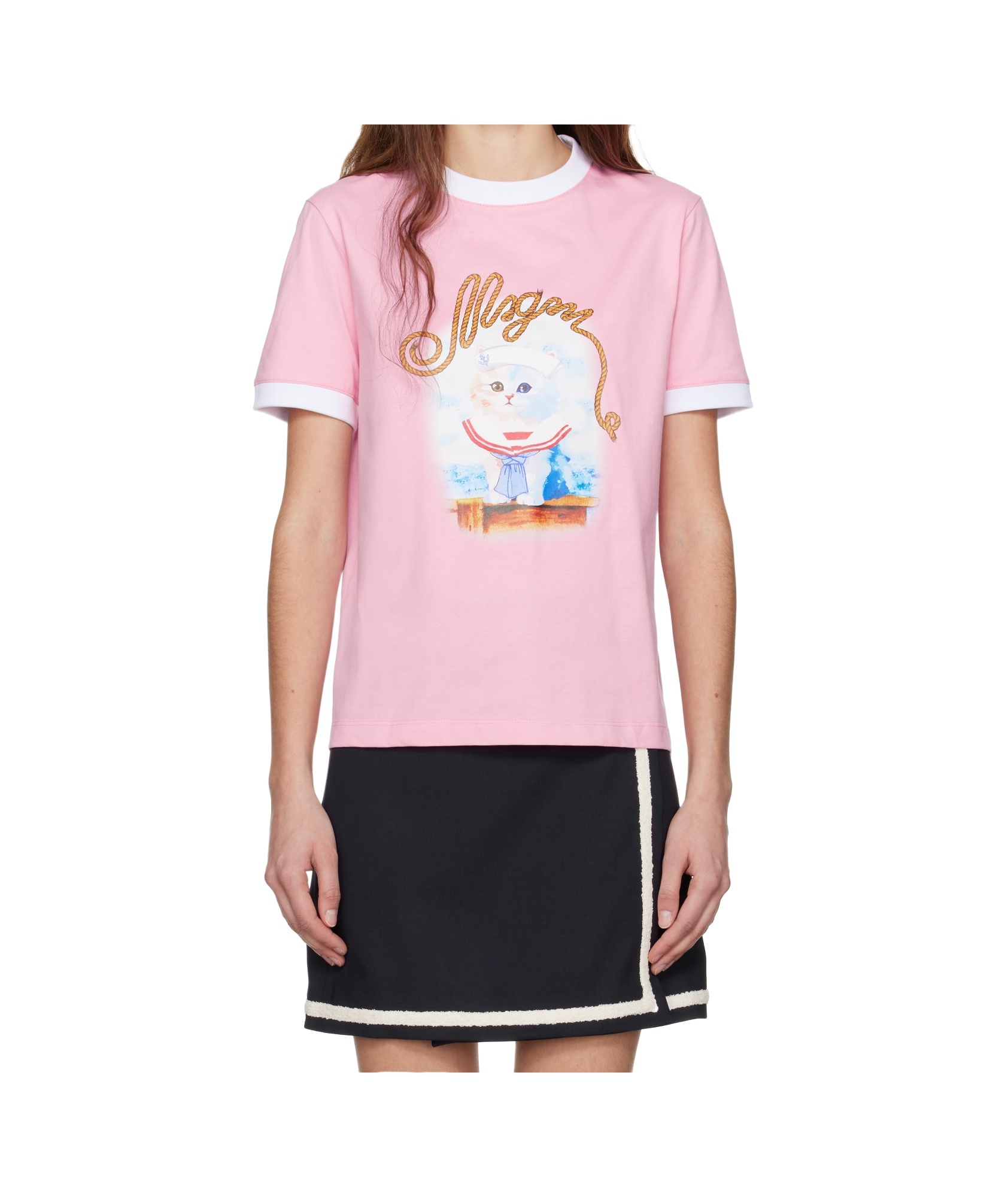 Msgm "sailor Kitten" Print T-shirt In Pink