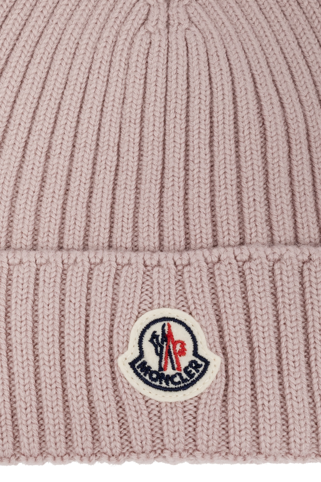 Moncler Logo-patch Ribbed Beanie In Nude