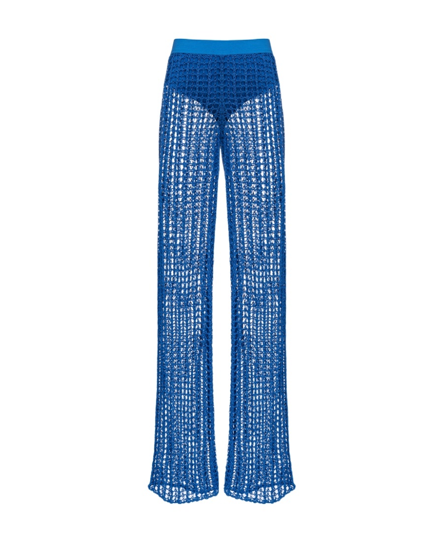 Pinko Semi-sheer Open-knit Trousers In Blue