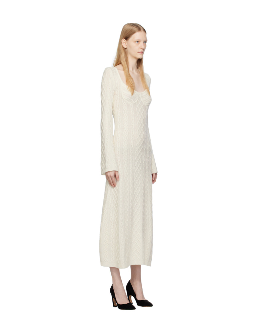 Chloé Cable-knit Wool And Cashmere Midi Dress In White