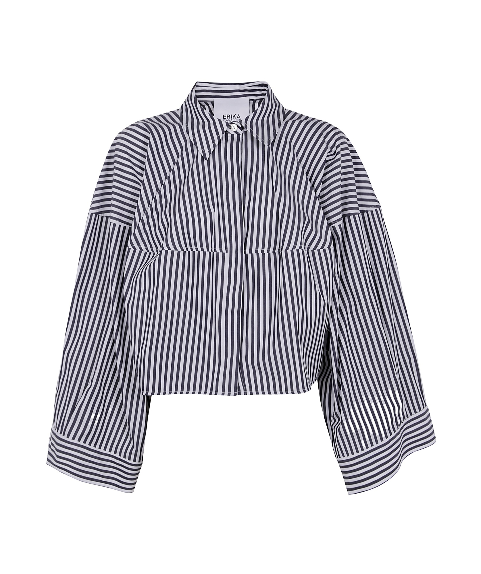 Erika Cavallini Wide Striped Cotton Shirt In Black