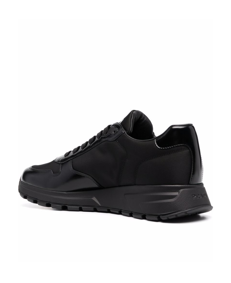 Prada Downtown Nappa Leather And Nylon Sneakers In Black