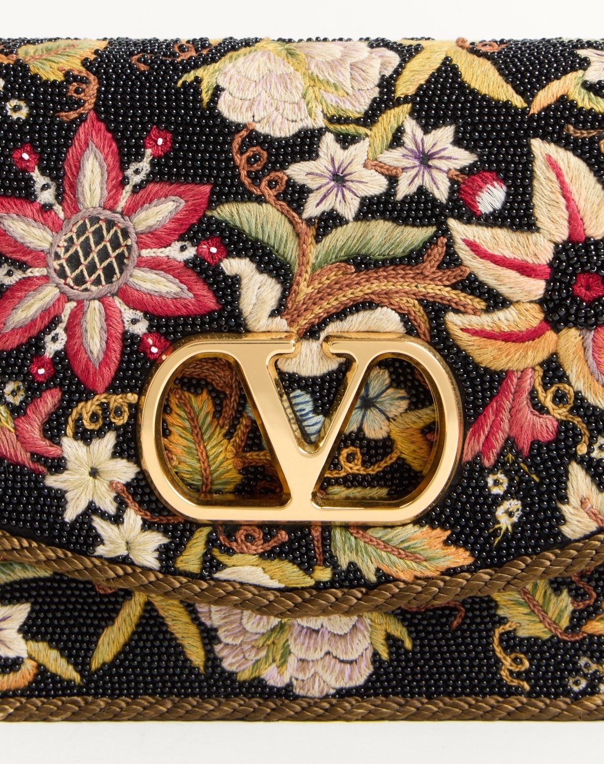 Valentino Vain Embroidered Foldover Top Shoulder Bag In Brown