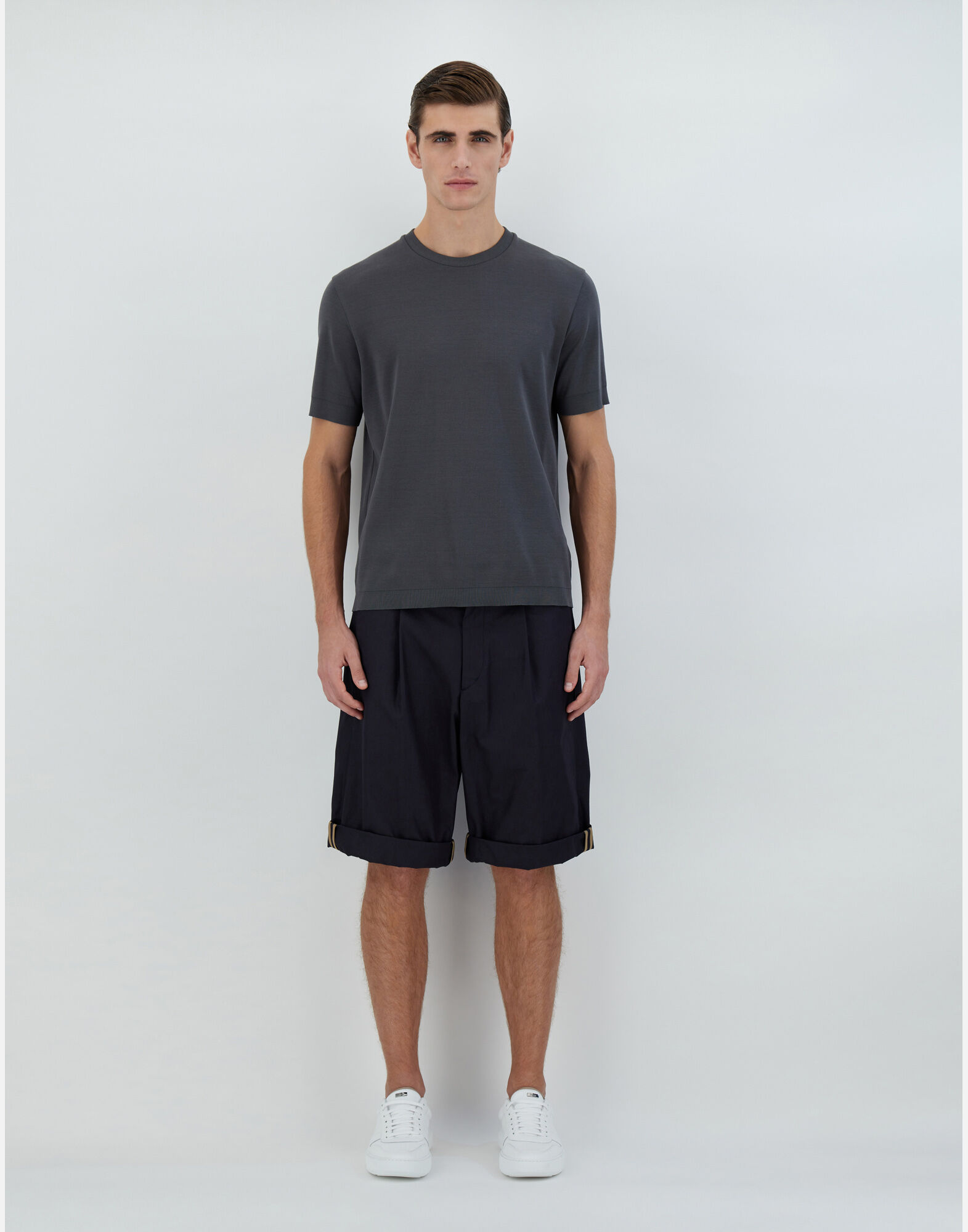 Herno Navy Blue Solid T-shirt In Black