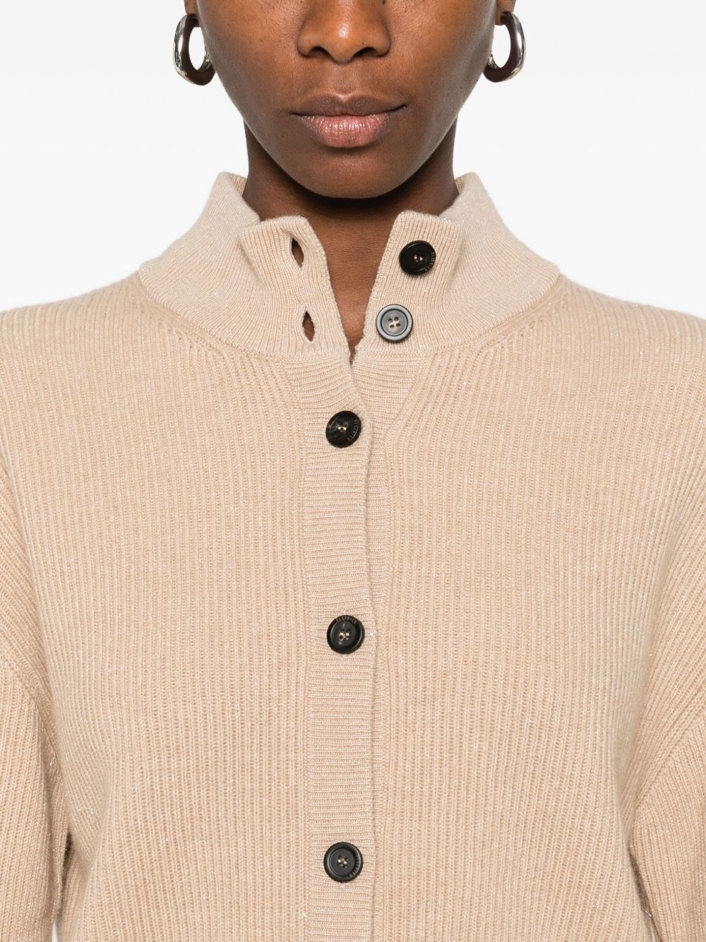 Peserico Beige Ribbed Knit Sweater With High Neckline In Nude