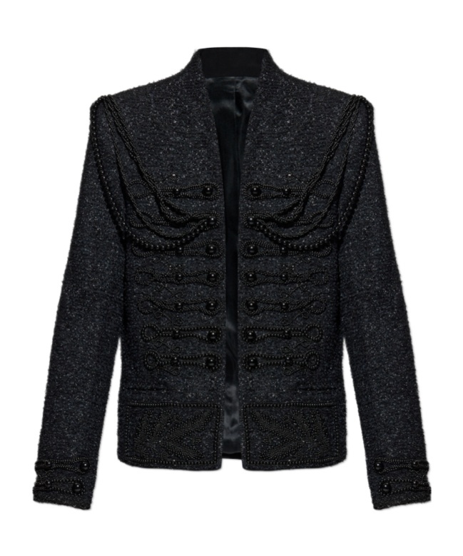Balmain Beaded-embellished Tweed Jacket In Black