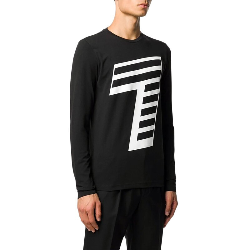 Ea7 Logo Long-sleeved T-shirt In Black
