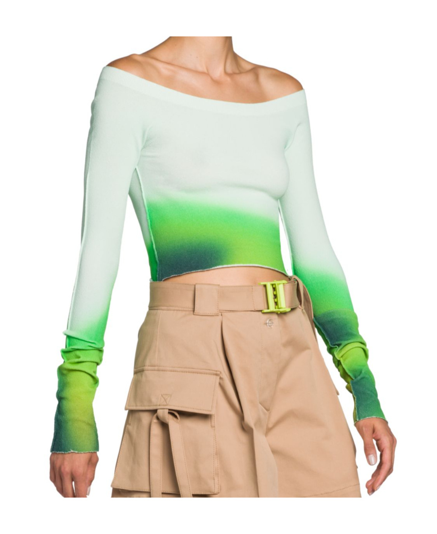 Off-white Blurred Seamless Off-the-shoulder Top In Green