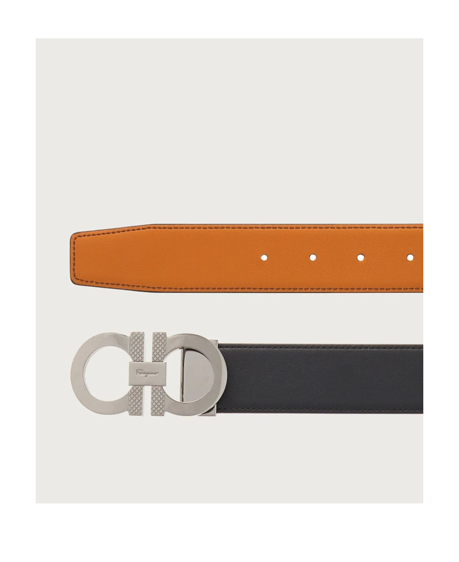 Ferragamo Reversible And Adjustable Gancini Belt In Black