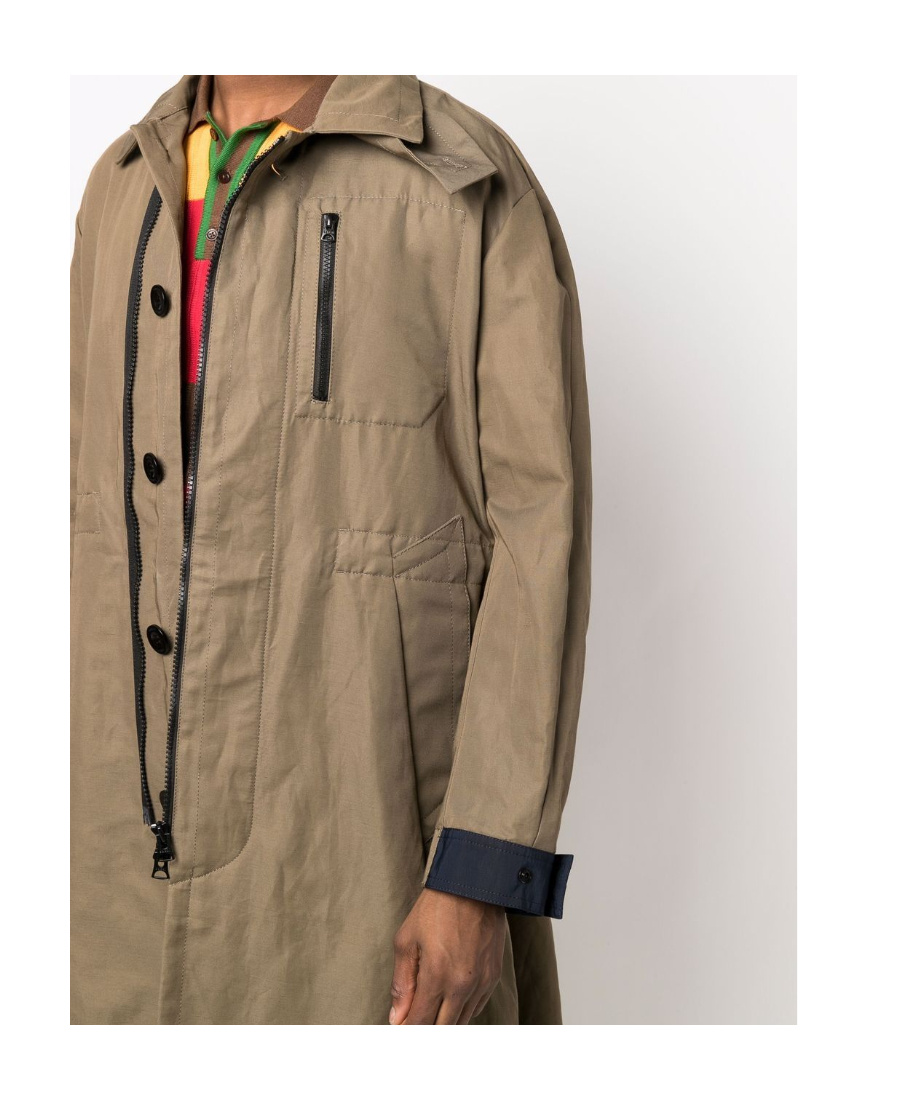 Sacai Long-sleeve Trench Coat In Brown