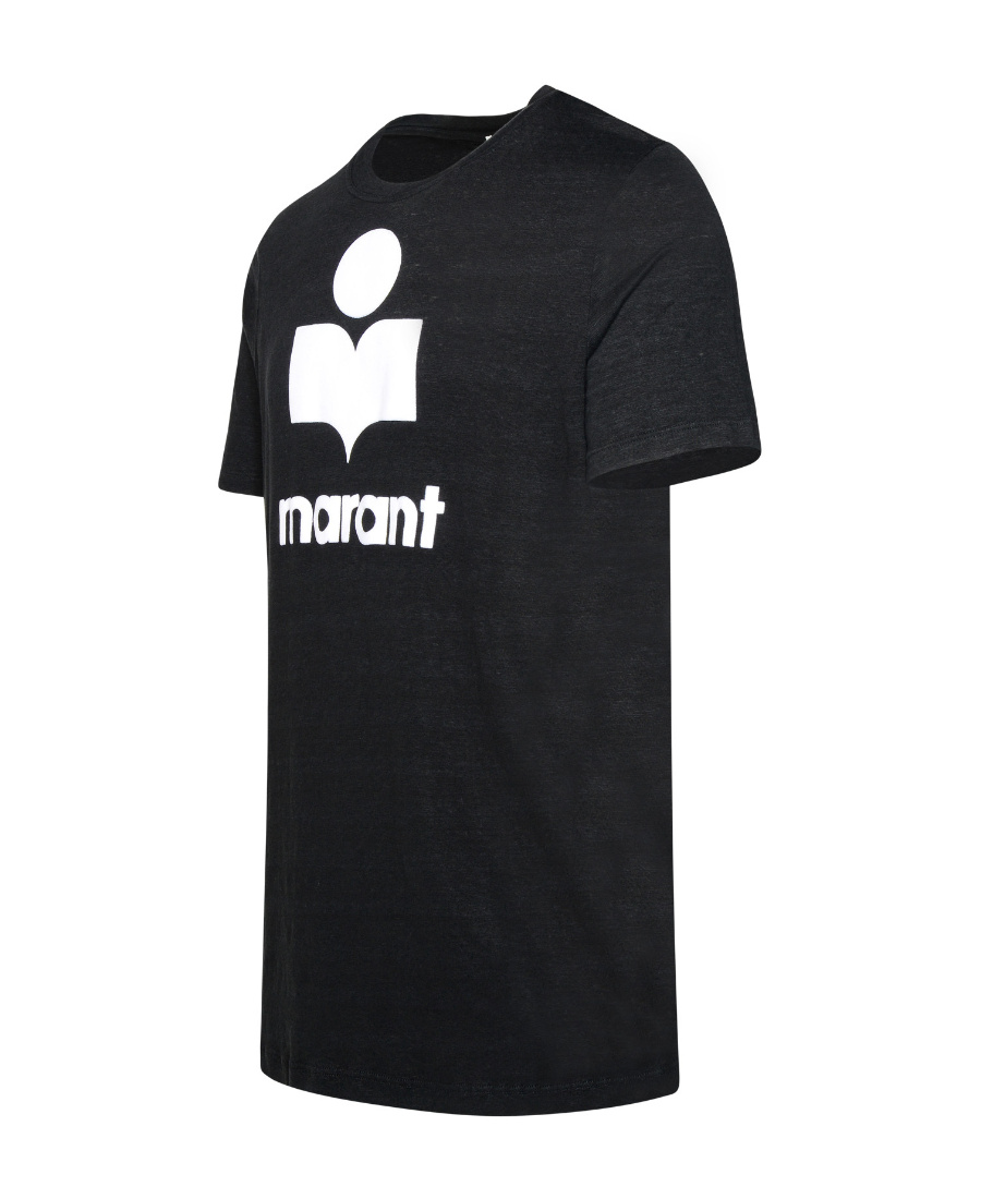Isabel Marant Linen T-shirt With Iconic Logo Design And Finish In Black