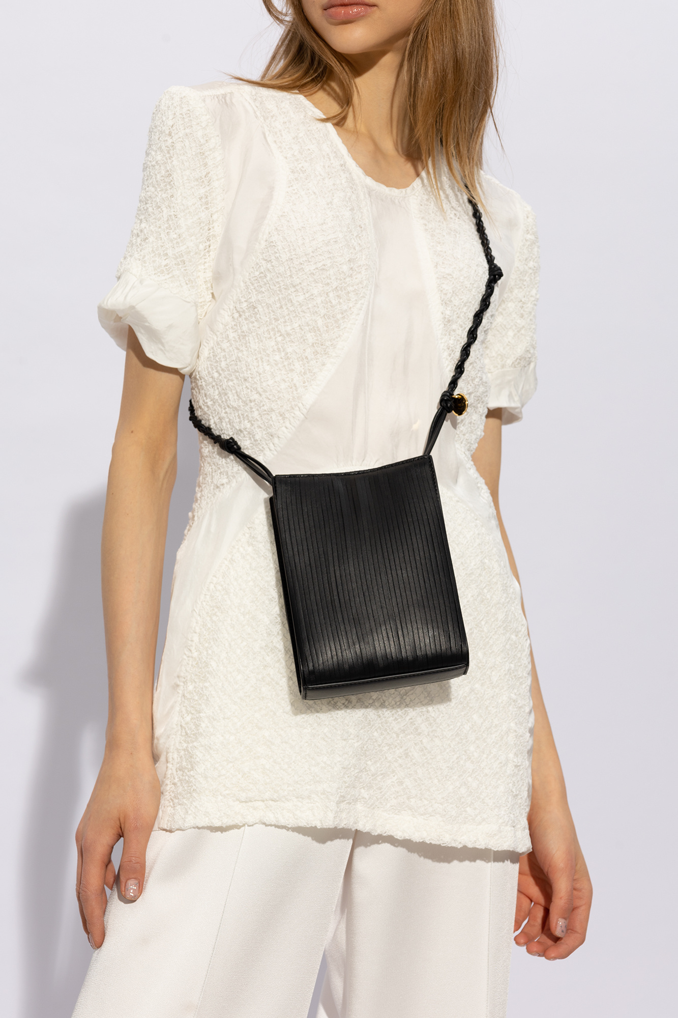 Jil Sander Small Tangle Fringe Cross Body Bag In Black