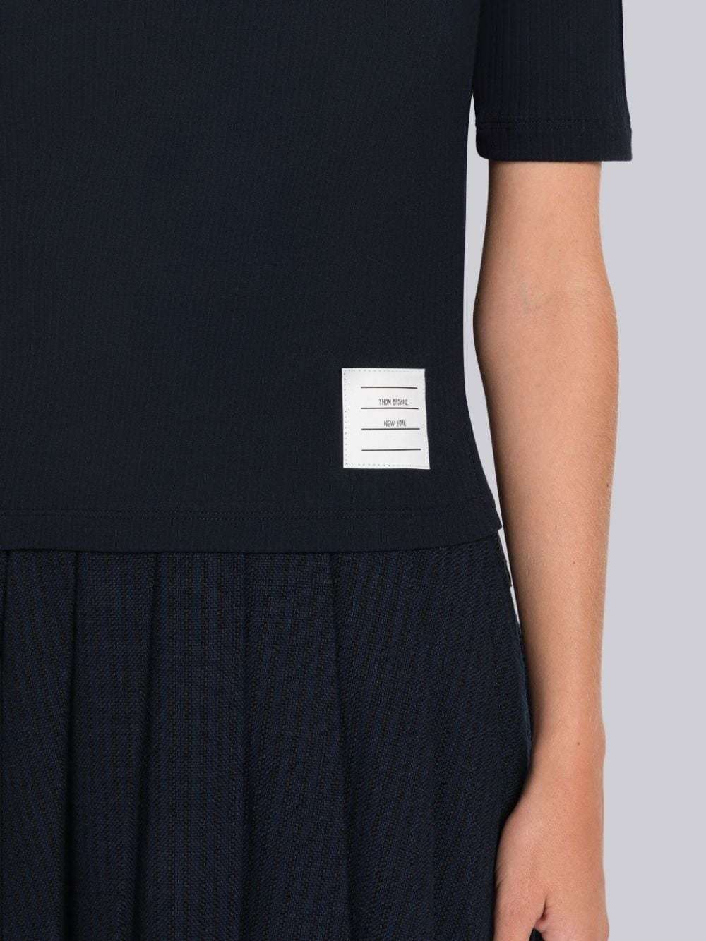 Thom Browne Striped Crew Neck Ribbed Texture T-shirt In Blue