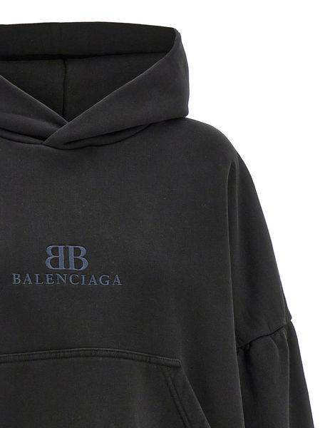 Balenciaga Logo Embroidery Hoodie Sweatshirt In Black
