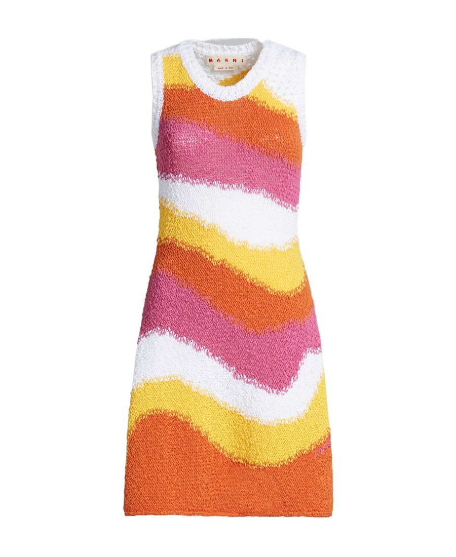 Marni Wavy Crochet Knit Sleeveless Dress In Multicolor