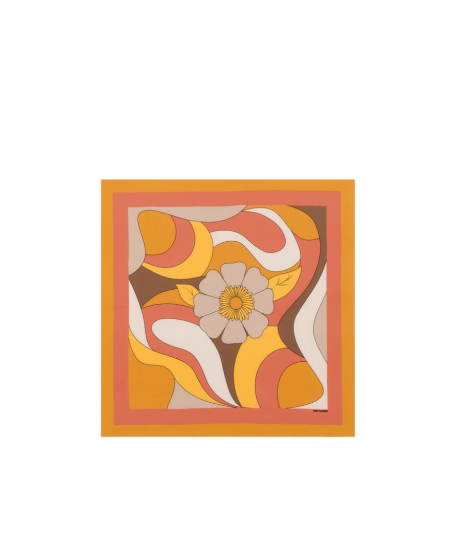Saint Laurent Silk Graphic-print Scarf In Orange