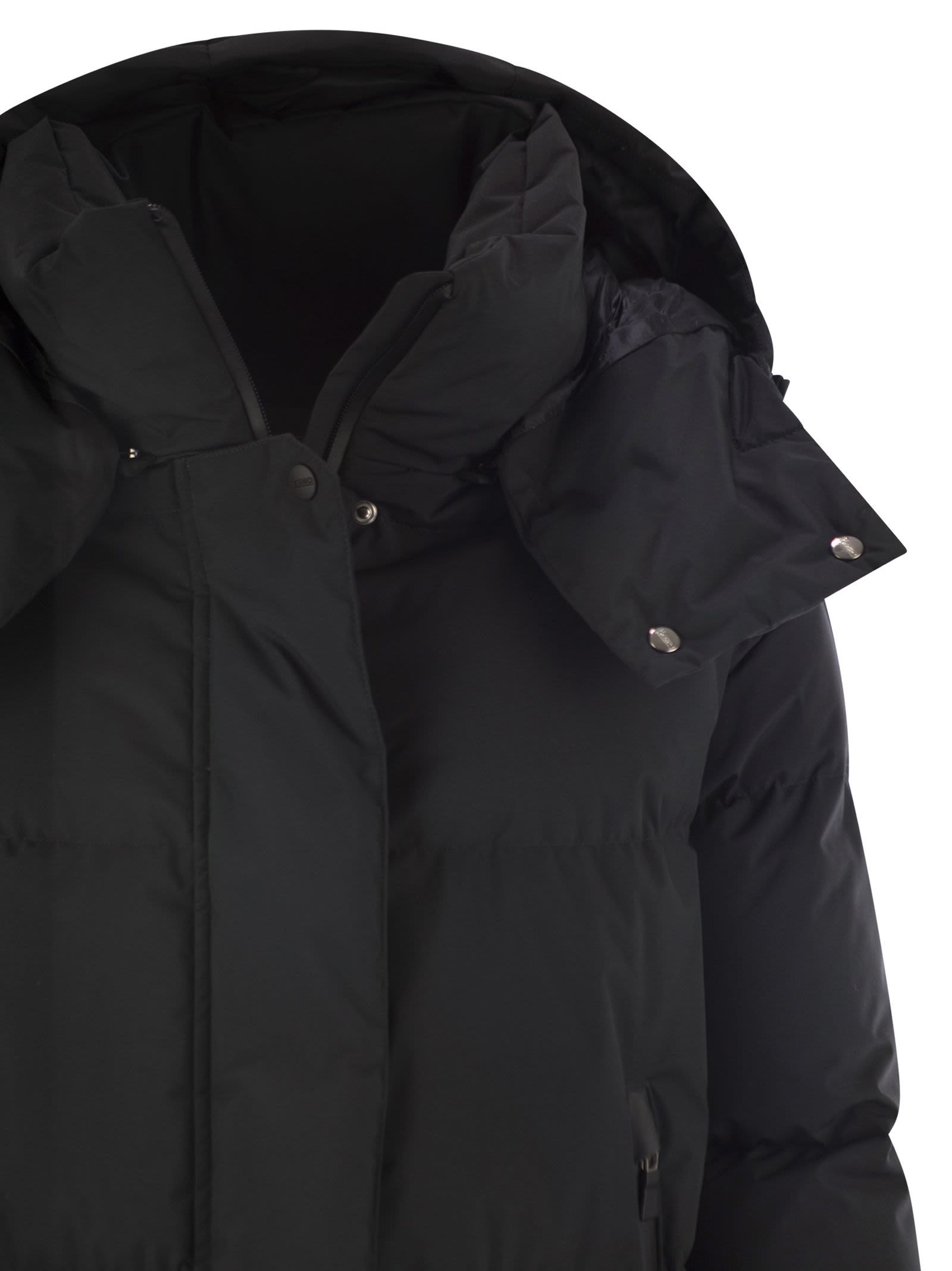 Herno Women Medium 2-layer Hooded Down Jacket In Black