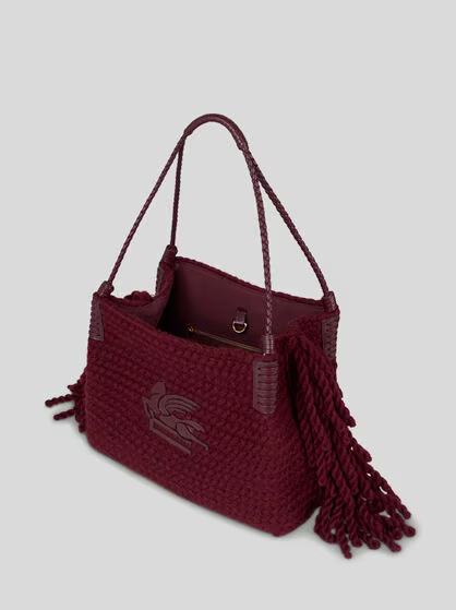 Etro Small Tassel Tote In Burgundy