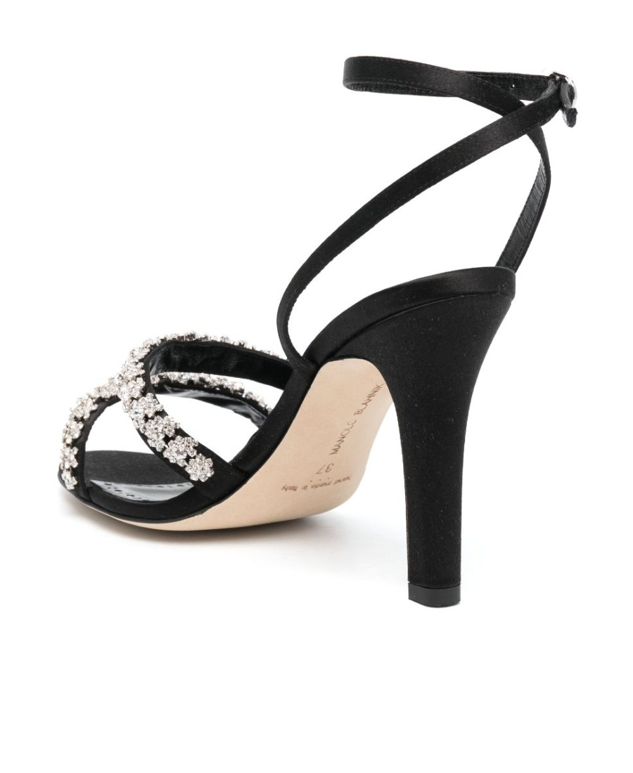 Manolo Blahnik 105mm Crystal-embellished Leather Sandals In Black