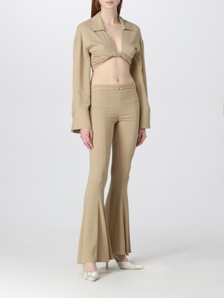 Blumarine Front-knot Cropped Shirt In Nude