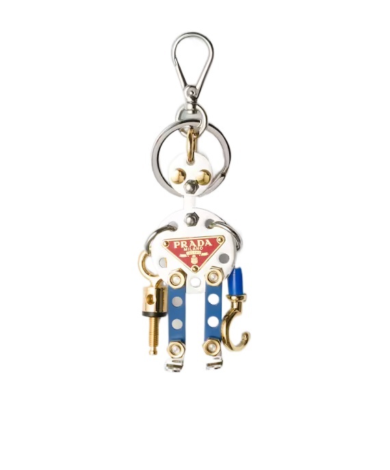 Prada Robot Metal Keychain Charm In Metallic