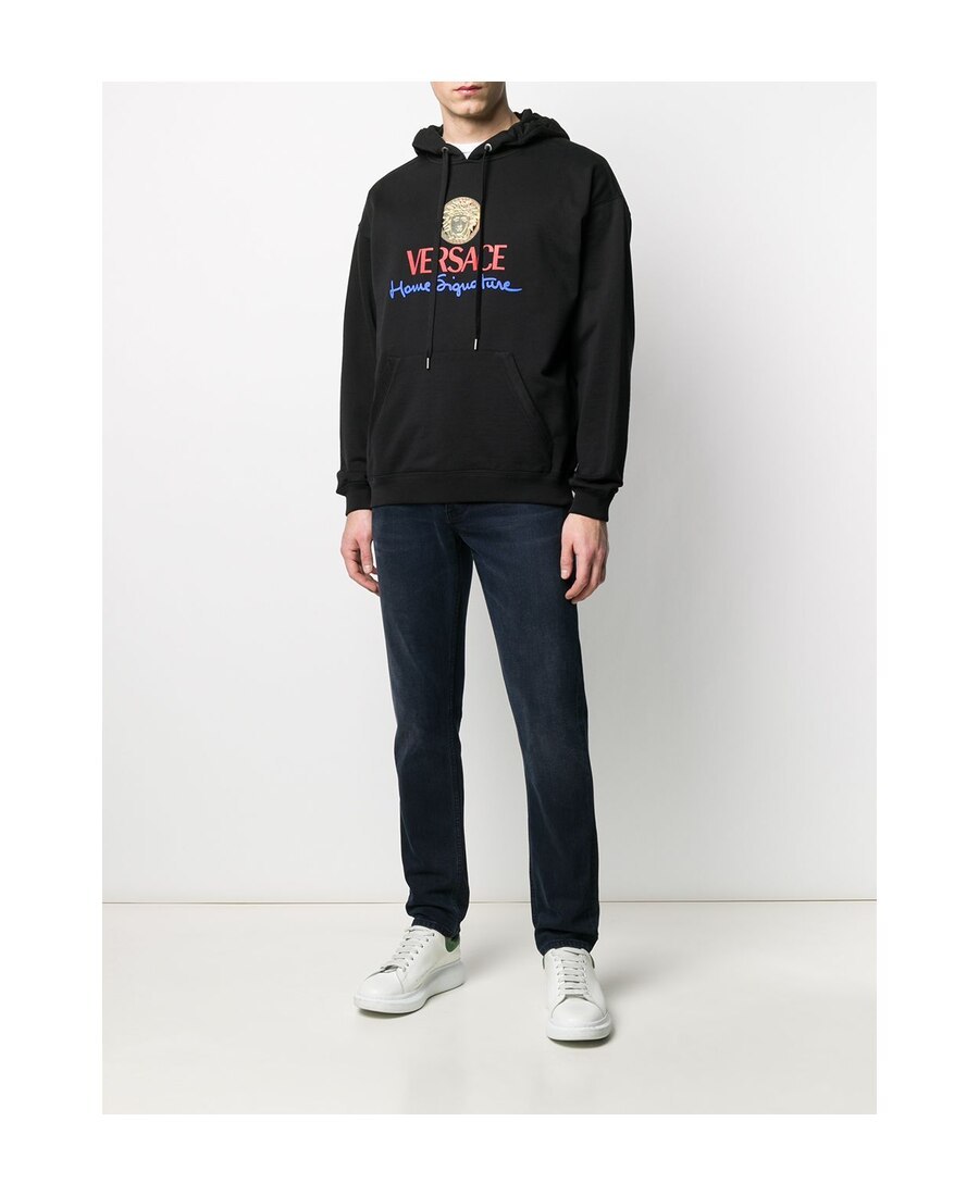 Versace Home Signature Logo Hoodie In Black