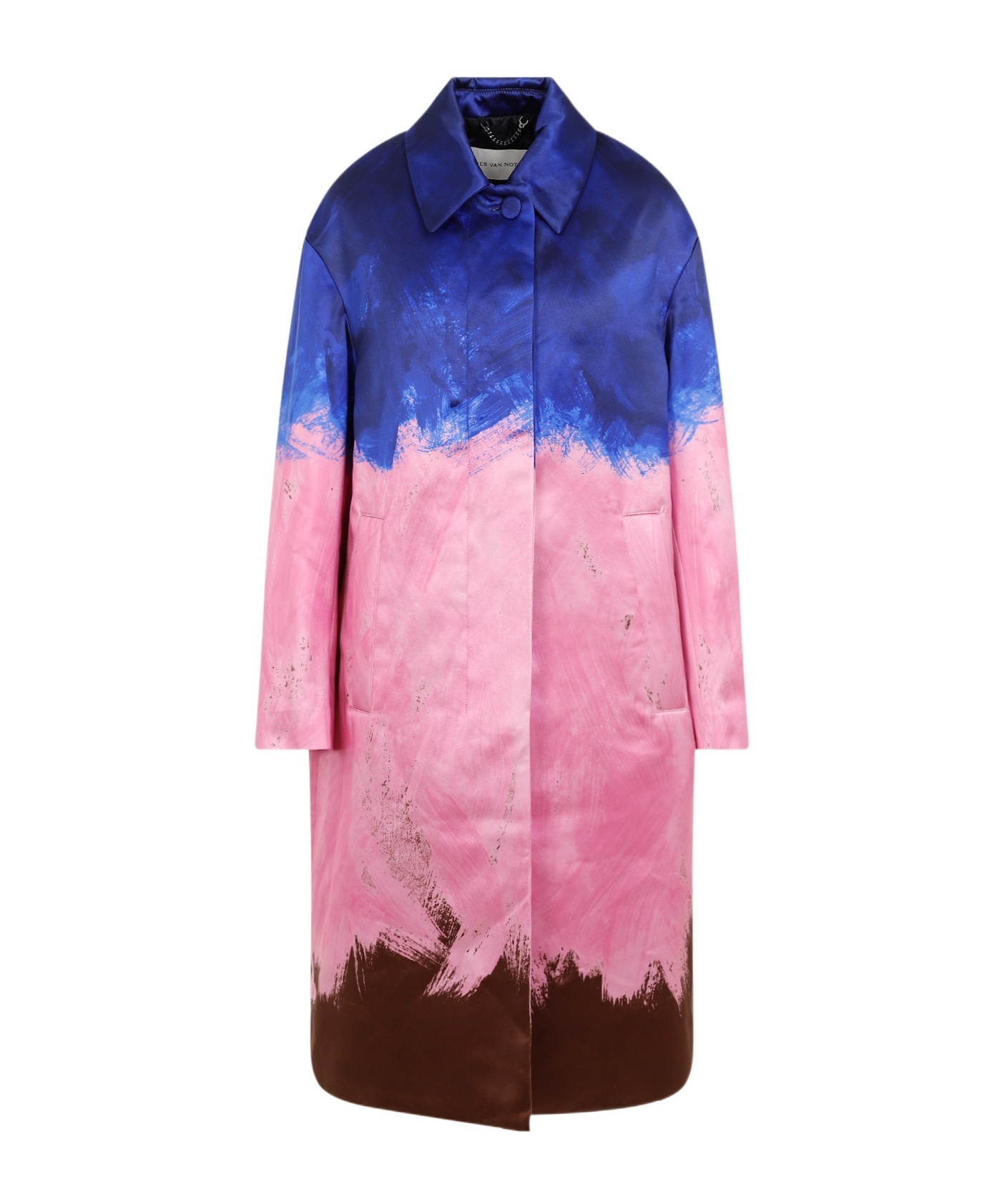 Dries Van Noten Ranks Brushstroke-print Oversized Silk Coat In Pink