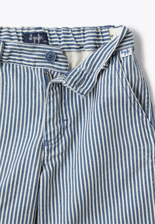 Il Gufo White/blue Striped Cotton And Linen Bermuda Shorts In Gray
