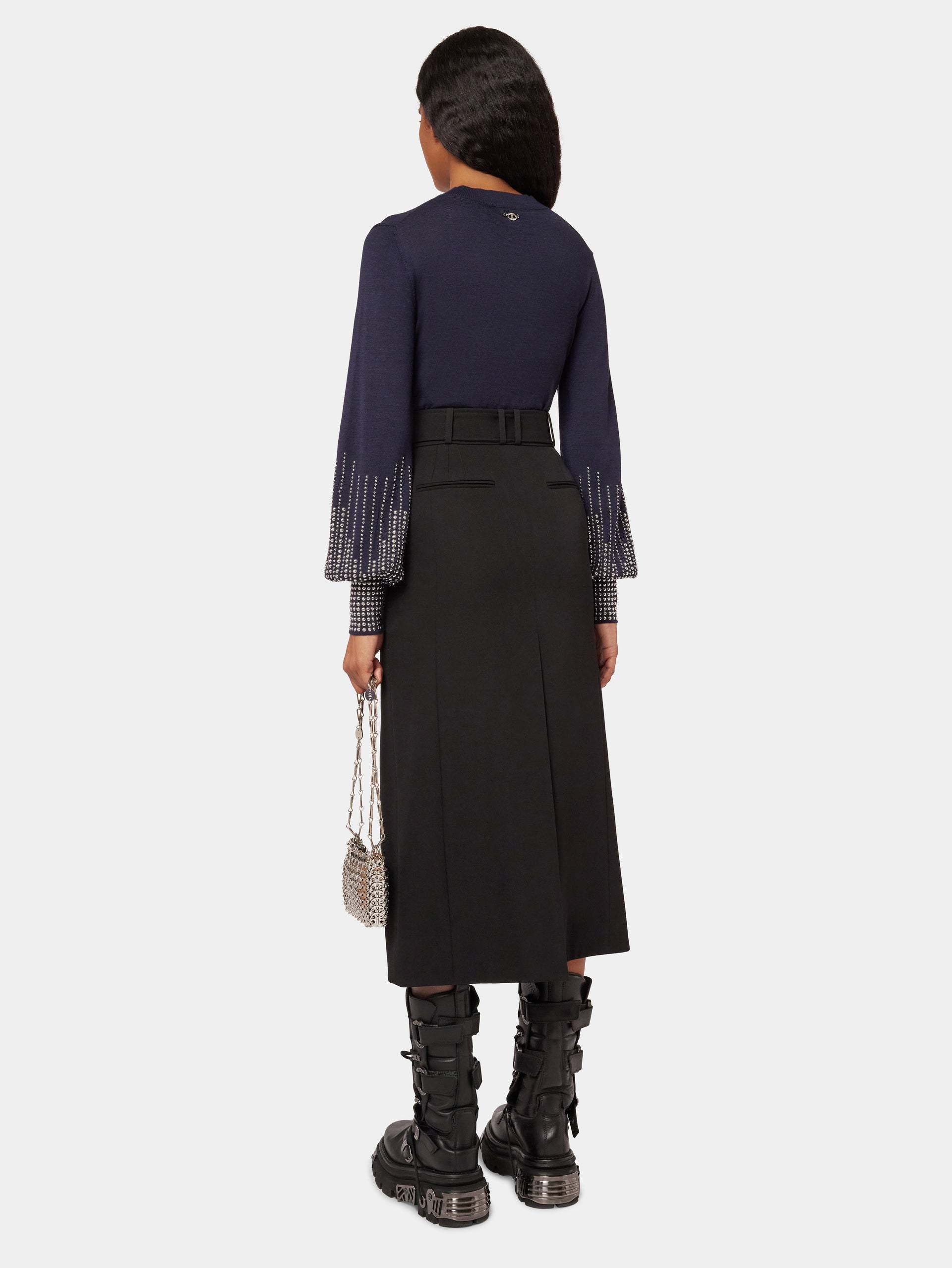 Shop Rabanne Rivet Cuff Wool Sweater In Black